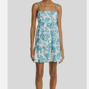 Alice + Olivia White Mini Dress with Teal Paisley Print